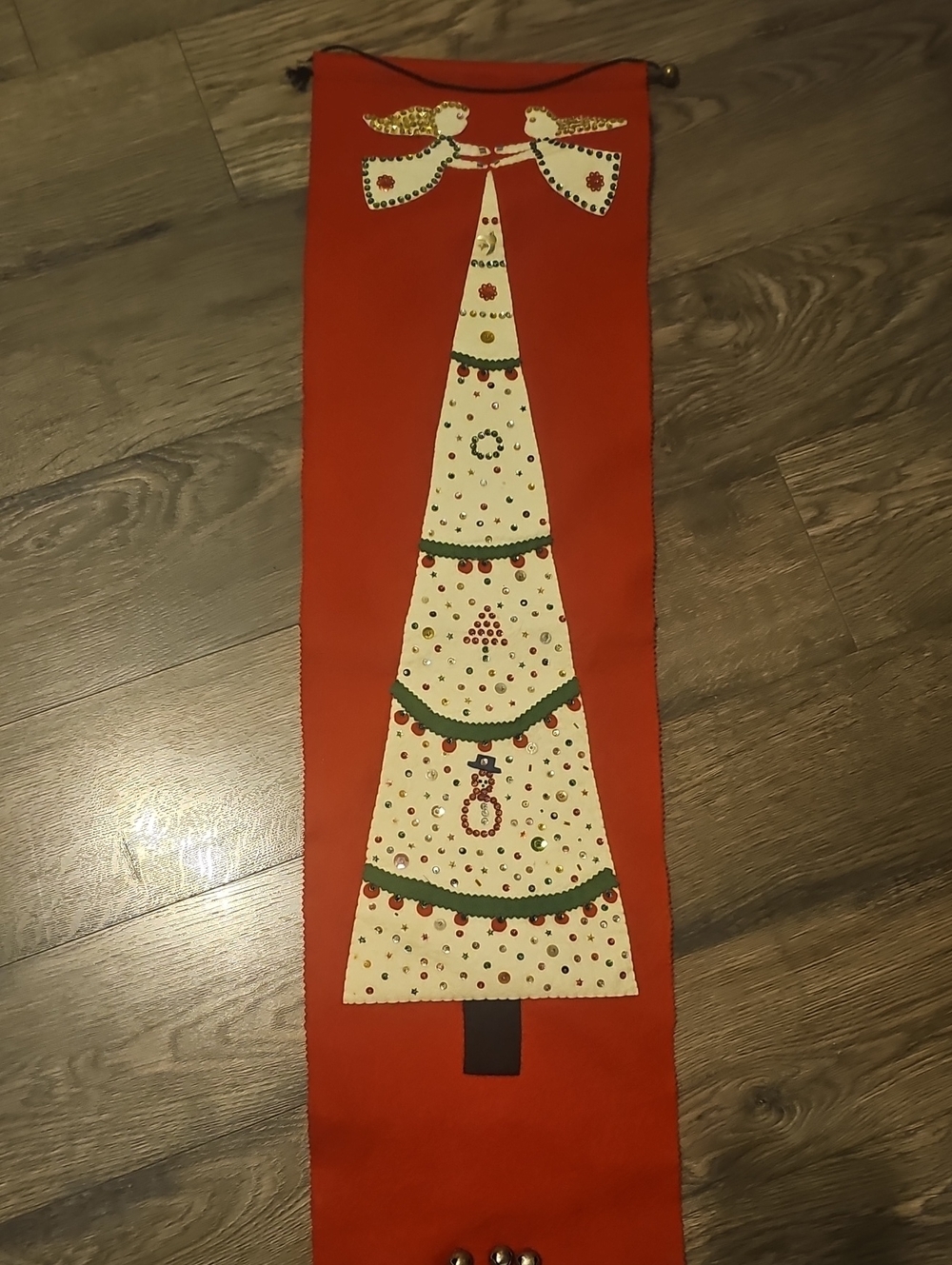 Vintage Christmas Banner Decor Wall Appliqué Tree Angel